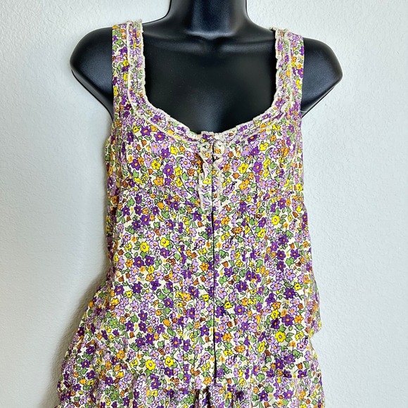 Free People Floral Ellia Two Piece Set Top and Ruffle Skirt Purple Combo Small - Picture 2 of 13